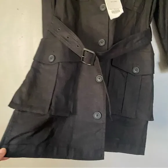 ZARA Linen Utility Jacket Belted Trench Coat Preppy Scandi Black Size XS/S - Picture 3 of 12